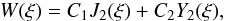 \begin{eqnarray} W(\xi) = C_1 J_2(\xi) + C_2 Y_2(\xi), \label{eq:23} \end{eqnarray}