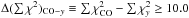 \hbox{$\Delta (\sum\chi^2)_{{\rm CO}-y}\equiv\sum\chi^2_{\rm CO}-\sum\chi^2_{y} \ge 10.0$}