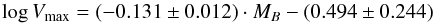 \appendix \setcounter{section}{1} \begin{equation} \log \vm = (-0.131 \pm 0.012 ) \cdot M_B - (0.494 \pm 0.244) \end{equation}