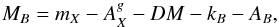 \begin{equation} \label{MBs} M_B = m_X - A_X^g - DM - k_B - A_B, \end{equation}