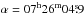 \hbox{$\alpha = 07^\textup{h}26^\textup{m}04\fs9$}