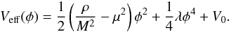 \begin{eqnarray} V_{\rm eff}(\phi) = \frac{1}{2}\left(\frac{\rho}{M^2} - \mu^2\right)\phi^2 + \frac{1}{4}\lambda\phi^4 + V_0. \label{def_effective_potential} \end{eqnarray}