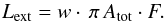 \begin{equation} L_{\rm ext} = w \cdot \, \pi \, A_{\rm tot} \cdot F . \label{equ_def_lisrf} \end{equation}