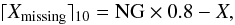 \begin{equation} \label{Eq: oversampling} { \lceil X_{\rm missing}\rceil_{10}={\rm NG}\times0.8-X, } \end{equation}