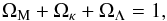 \begin{eqnarray} \Omega_{\rm M}+\Omega_{\kappa}+\Omega_{\Lambda}=1, \label{eqn:flatness} \end{eqnarray}