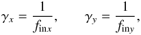 \appendix \setcounter{section}{1} \begin{eqnarray*} \gamma_x = \frac{1}{f_{{\rm in} x}}, ~~~~~~~\gamma_y = \frac{1}{f_{{\rm in} y}}, \end{eqnarray*}