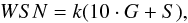 \begin{equation} \label{eq:rw} WSN = k(10\cdot G + S) , \end{equation}