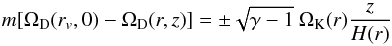 \begin{equation} m[\Omega_{\rm D}(r_v,0) - \Omega_{\rm D}(r,z)] = \pm \sqrt{\gamma - 1}~ \Omega_{\rm K}(r) {z\over H(r)} \label{slope} \end{equation}