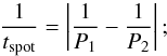 \begin{equation} \frac{1}{t_{\rm spot}} = \left| \frac{1}{P_{1}} - \frac{1}{P_{2}} \right|; \end{equation}