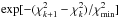 \hbox{$\exp [-(\chi^{2}_{k+1} - \chi^{2}_{k})/\chi^{2}_{\rm min}]$}