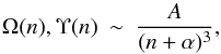 \begin{equation} \Omega(n),\Upsilon(n)\ \sim\ \frac{A}{(n+\alpha)^3} , \label{eq:extrap} \end{equation}