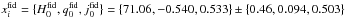 \hbox{$x_{i}^{\text{fid}}=\{H_0^{\text{fid}},q_0^{\text{fid}},j_0^{\text{fid}}\}=\{71.06,-0.540,0.533\}\pm \{0.46,0.094,0.503\}$}