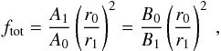 \begin{equation} \label{eq:expans_definition_model} f_{\rm tot} = \frac{A_1}{A_0} \left(\frac{r_0}{r_1}\right)^2 = \frac{B_0}{B_1} \left(\frac{r_0}{r_1}\right)^2\ , \end{equation}
