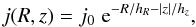 \begin{equation} j(R,z) = j_{0} \; \mathrm{e}^{-R/h_R-|z|/h_z}, \label{exp_disc} \end{equation}