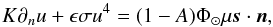 \begin{equation} K\partial_n u + \epsilon \sigma u^4 = (1-A)\Phi_\odot \mu \vec s \cdot \vec n, \label{eq: } \end{equation}