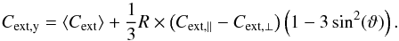 \begin{equation} C_{\rm{ext,y}}= \left\langle C_{\rm{ext}} \right\rangle+\frac{1}{3}R \times \left( C_{\rm{ext,||}}-C_{\rm{ext,\bot}} \right)\left( 1- 3 \sin^2(\vartheta) \right) \label{eq:cross} . \end{equation}