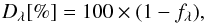 \begin{equation} D_\lambda[\%] = 100 \times (1 - f_\lambda), \end{equation}