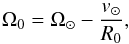 \begin{equation} % \Omega_{0}=\Omega_{\odot}-\frac{v_{\odot}}{R_{0}}, \end{equation}