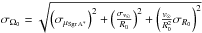 \hbox{$\sigma_{\Omega_{0}}=\sqrt{\left(\sigma_{\mu_{\mathrm{Sgr\,A^{*}}}} \right)^{2}+\left(\frac{\sigma_{v_{\odot}}}{R_{0}}\right)^{2}+\left(\frac{v_{\odot}}{R_{0}^{2}}\sigma_{R_{0}}\right)^{2}}$}