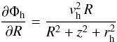 \appendix \setcounter{section}{2} \begin{equation} \label{eq:dPhih_dR} \frac{\partial\Phi_{\mathrm{h}}}{\partial R}=\frac{v_{\mathrm{h}}^{2}\,R}{R^{2}+z^{2}+r_{\mathrm{h}}^{2}} \end{equation}