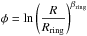 \hbox{$\phi=\ln \left(\dfrac{R}{R_{\rm ring}}\right)^{\beta_{\rm ring}}$}