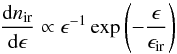 \begin{equation} \label{f16} \frac{{\rm d}n_{\rm ir}}{{\rm d}\epsilon}\propto \epsilon^{-1}\exp\left(-\frac{\epsilon}{\epsilon_{\rm ir}}\right) \end{equation}