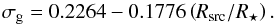 \begin{equation} \sigma_{\rm g} = 0.2264 - 0.1776 \left(R_{\rm src}/R_{\star}\right). \end{equation}
