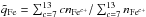 \hbox{$\tilde{q}_{\rm Fe} = \sum_{c=7}^{13} c n_{{\rm Fe}^{c+}}/ \sum_{c=7}^{13} n_{{\rm Fe}^{c+}}$}