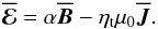\begin{equation} \meanEMF=\alpha\meanBB-\etat\mu_0\meanJJ. \label{meanEMF} \end{equation}