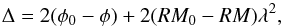 \begin{equation} \Delta = 2(\phi_0 - \phi) + 2(RM_0 - RM)\lambda^2, \label{DeltaEq2} \end{equation}