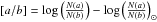 \hbox{$ [a/b] = \log \left( \frac{N(a)}{N(b)}\right) - \log \left( \frac{N(a)}{N(b)}\right)_{\odot}$}
