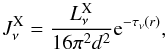 \begin{equation} \label{xneutron} J_\nu^\text{X}=\frac{L_\nu^\text{X}}{16\pi^2d^2}\text{e}^{-\tau_\nu(r)}, \end{equation}