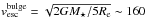 \hbox{$v_\mathrm{esc}^\mathrm{bulge} = \sqrt{2GM_\star / 5R_{\rm e}} \sim 160$}