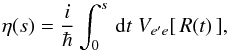 \begin{equation} \eta(s)= \frac{i}{\hbar}\int^s_0 \, {\rm d}t \; V_{e'e }[\, R(t) \,] \label{eq:phase} , \end{equation}