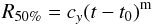 \begin{equation} R_{50\%}=c_{y}(t-t_{0})^{\rm m} \end{equation}