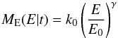 \begin{equation} M_\mathrm{E}(E | t) = k_0 \left( \frac{E}{E_0} \right)^{\gamma} \end{equation}