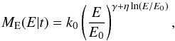 \begin{equation} M_\mathrm{E}(E | t) = k_0 \left( \frac{E}{E_0} \right)^{\gamma+\eta \ln(E/E_0)}, \end{equation}