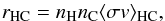 \begin{equation} r_{\rm HC} = n_{\rm H} n_{\rm C} \langle \sigma v \rangle_{\rm HC} , \end{equation}