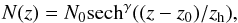 \begin{eqnarray} N (z) = N_0 {\rm sech}^{\gamma}((z-z_0)/z_{\rm h}), \nonumber \end{eqnarray}
