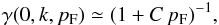 \begin{eqnarray} \gamma(0,k,p_{\rm F})\simeq (1+C\,p_{\rm F})^{-1}, \end{eqnarray}