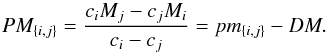 \begin{equation} PM_{\{i,j\}} = \frac{c_iM_j-c_jM_i}{c_i-c_j}=pm_{\{i,j\}}-DM. \label{eq:absolute_pseudomagnitude} \end{equation}