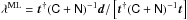 \hbox{$\lambda^{\rm ML} = \vec{t}^{\dagger} (\mtrx{C}+\mtrx{N})^{-1} \vec{d} / \left[\vec{t}^{\dagger}(\mtrx{C}+\mtrx{N})^{-1} \vec{t}\right]$}