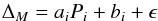 \begin{equation} \Delta_{M} = a_i P_i + b_i + \epsilon \end{equation}