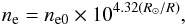 \begin{eqnarray} n_\mathrm{e} = n_\mathrm{e0} \times 10^{4.32(R_\mathrm{\odot}/R)}, \end{eqnarray}