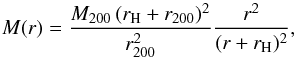 \begin{equation} M(r)=\frac{\mtwo \, (\rh+\rtwo)^2}{\rtwo^2} \frac{r^2}{(r+\rh)^2} , \label{e:her} \end{equation}