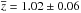 \hbox{$\overline{z}=1.02 \pm 0.06$}