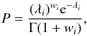 \begin{equation} P=\frac{(\lambda_i)^{w_i} {\rm e}^{-\lambda_i}}{\Gamma(1+w_i)} , \end{equation}