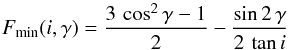 \begin{equation} F_{\rm min} (i,\gamma) = \frac{3\,\cos^2{\gamma} - 1}{2} - \frac{\sin{2\,\gamma}}{2\,\tan{i}} \end{equation}