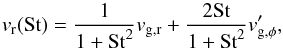 \appendix \setcounter{section}{1} \begin{equation} \label{vmnsh} v_{\rm{r}}({\rm St}) = \frac{1}{1+\rm{St}^2} v_{\rm{g,r}} + \frac{2\rm{St}}{1+\rm{St}^2} v^{\prime}_{\rm{g,\phi}}, \end{equation}