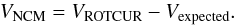 \begin{equation} V_{\rm NCM} = V_{\rm ROTCUR} - V_{\rm expected}. \end{equation}